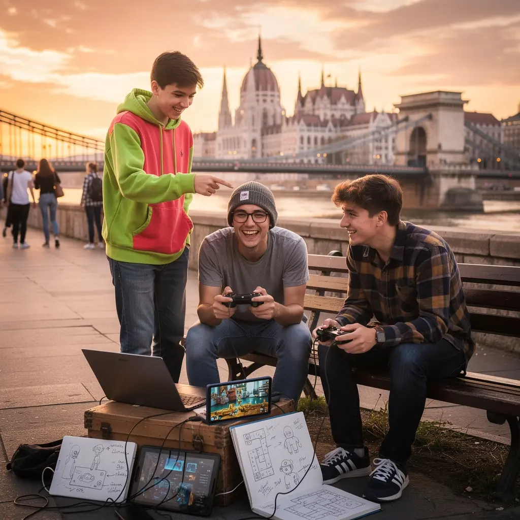 Játéktervezési akadémia logója, amely a kreativitást és az innovációt szimbolizálja.