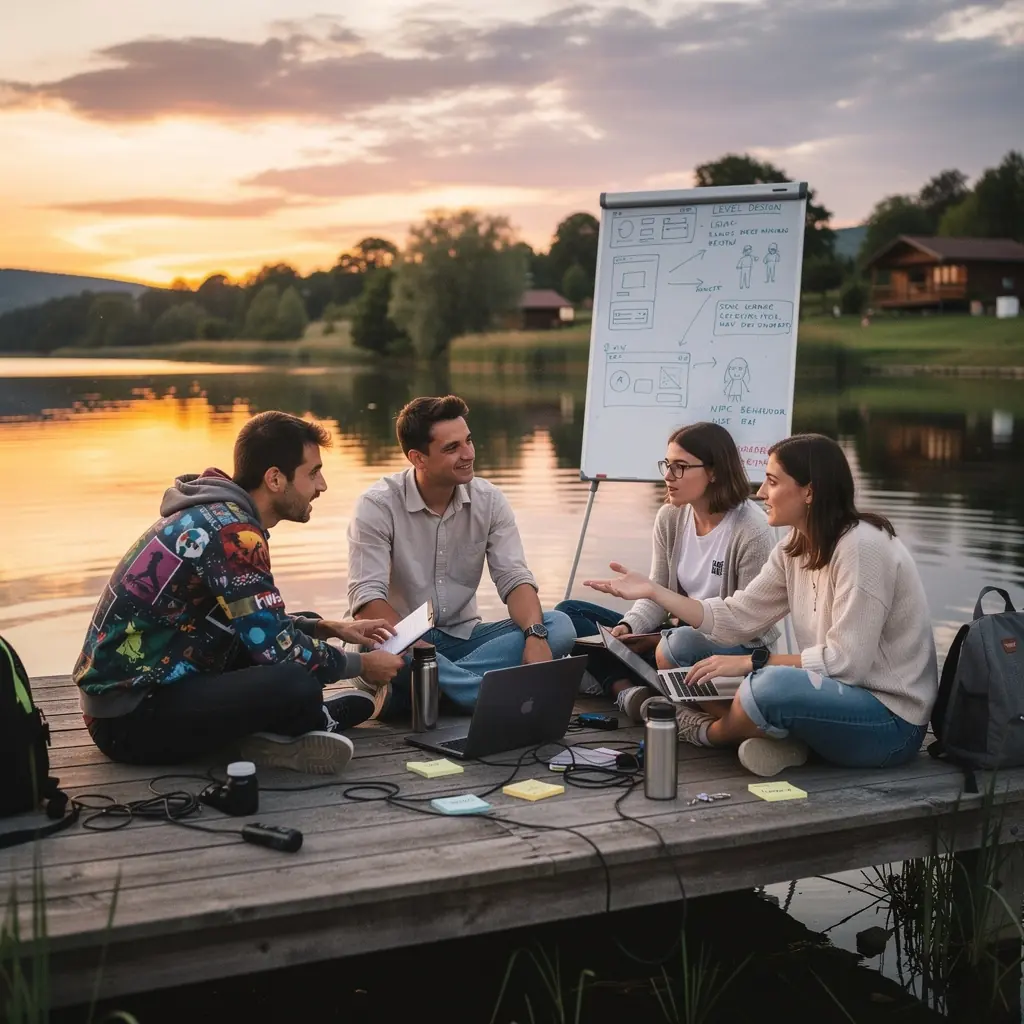 Virtuális valóság élmény, ahol a tanulók felfedezik a játékfejlesztést.