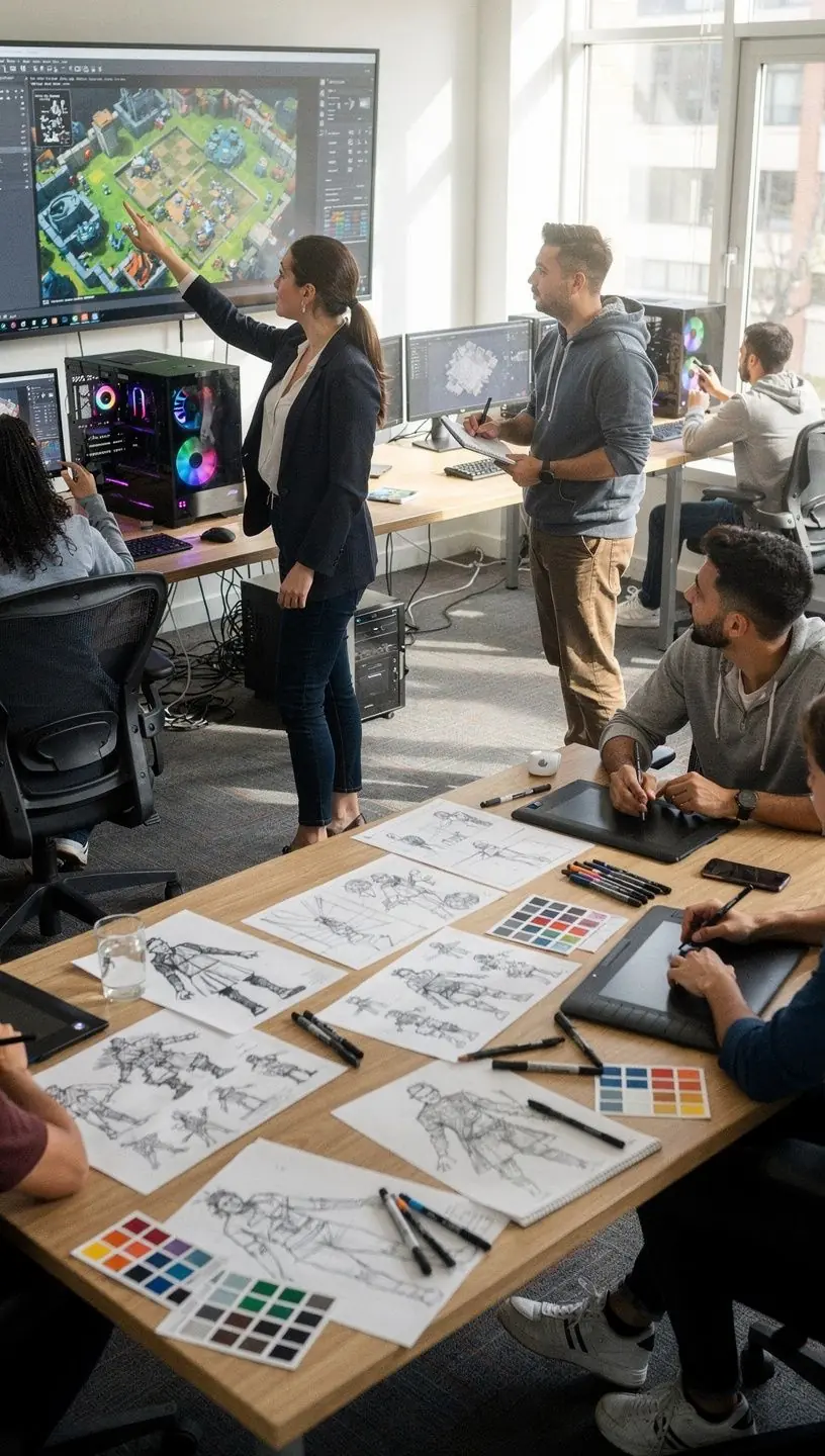 Videójáték prototípus, amelyet egy diák mutat be a csoportnak.