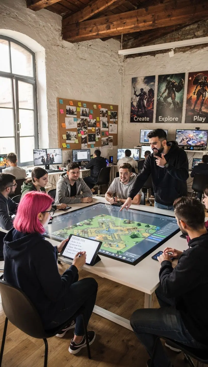 Játéktervezési akadémia logója, amely a kreativitást és a technológiát szimbolizálja.