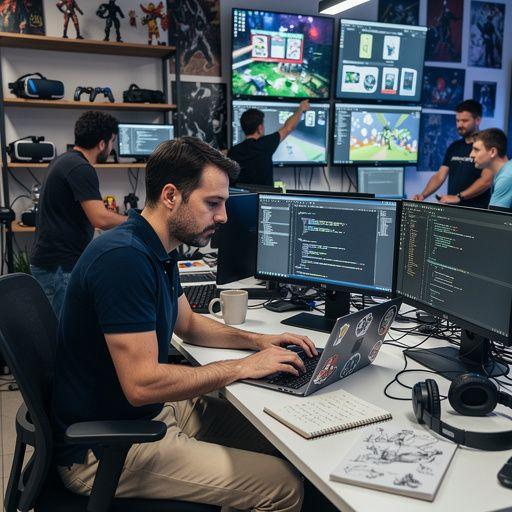 Színes játékbeli karakterek, amelyek a játék dizájnját tükrözik.